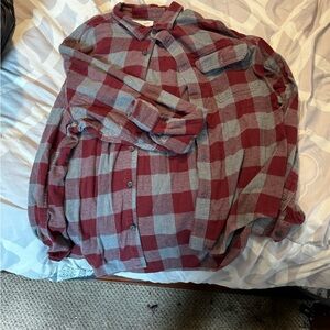 Men's Red and Gray Checkered Shirt